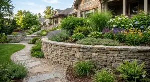 Planted block retaining wall